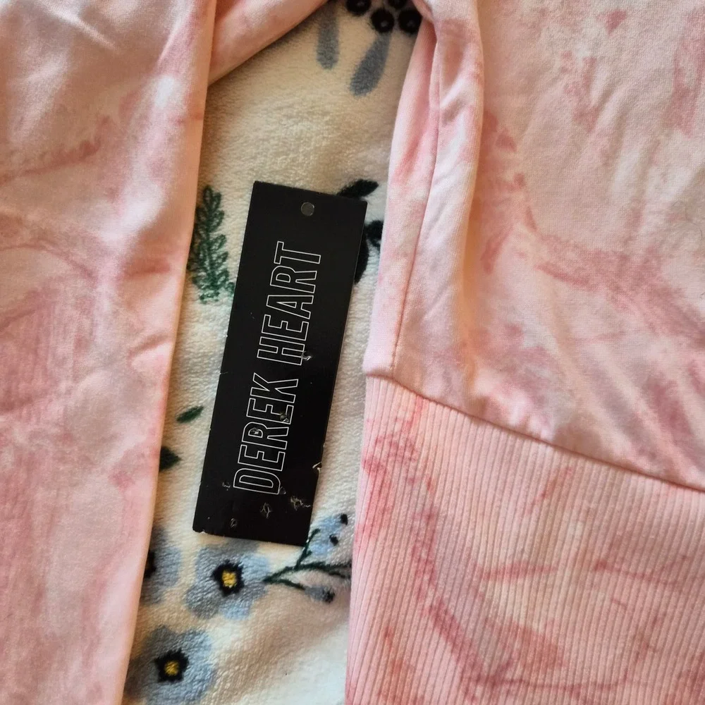NWOT Derek Heart Youth Girls Pink Tie Dye Marble Cropped Zip Up Track Jacket M